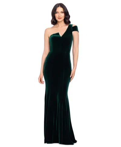 B & A By Betsy And Adam Women's One-shoulder Velvet Mermaid Gown In Green