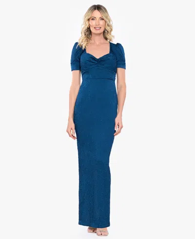 B & A By Betsy And Adam Women's Sweetheart Neck Puff Short-sleeve Gown In Blue