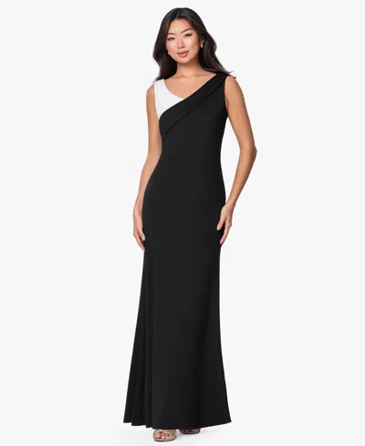 B & A By Betsy And Adam Women's Techno Scuba V-neck Gown In Multi