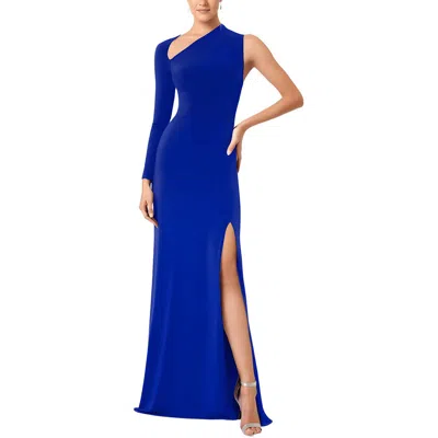 B & A By Betsy And Adam Womens Asymmetric Polyester Evening Dress In Blue