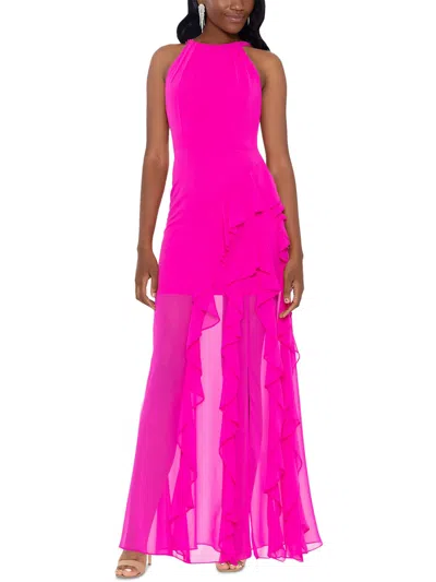 B & A By Betsy And Adam Womens Halter Maxi Evening Dress In Pink