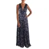 B & A By Betsy And Adam Womens Printed Metallic Evening Dress