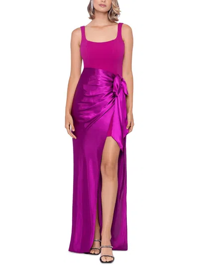 B & A By Betsy And Adam Womens Satin Ruched Evening Dress In Pink
