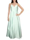 B & A BY BETSY AND ADAM WOMENS SATIN V-NECK EVENING DRESS