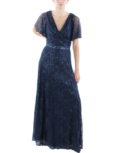 B & A By Betsy And Adam Womens Sequined Lace Evening Dress In Blue
