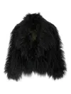 B&b Couture Ice Long-hair Lapel Coat In Black