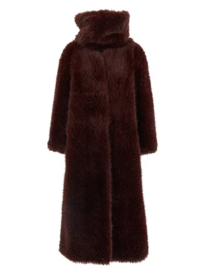 B&b Couture Faux Fur Coat In Burgundy