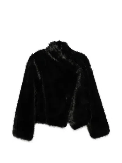 B&b Couture Faux-fur Funnel-neck Coat In Black