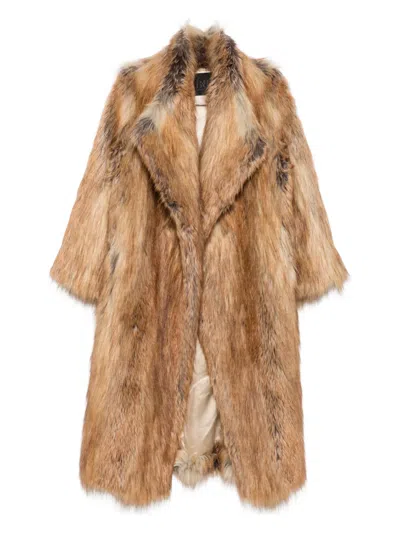 B&b Couture Lapel-collar Long-sleeve Coat In Brown