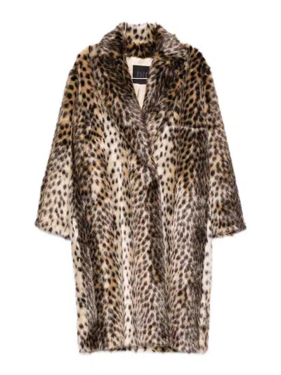 B&b Couture Leopard Ecofur Mid Coat In Brown