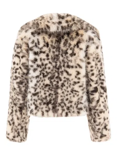 B&b Couture Leopard-print Faux-fur Coat In Brown