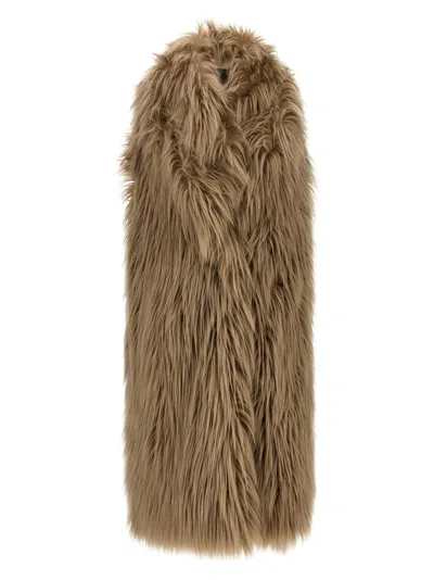 B&B COUTURE LONG-HAIRED FAUX FUR BROWN VEST IN ROBE STYLE