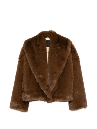 B&b Couture Shawl-collar Faux-fur Coat In Multi