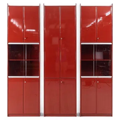Pre-owned B & B Italia 1970s B&b Italia Olinto Lacquered Cabinet W/ Glass Shelving By Kazuhide Takahama In Red