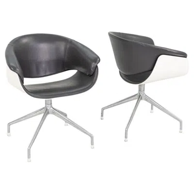 Pre-owned B & B Italia 2004 Uwe Fischer For B&b Italia Sina Swivel Arm Dining / Desk Chairs In Leather In Gray