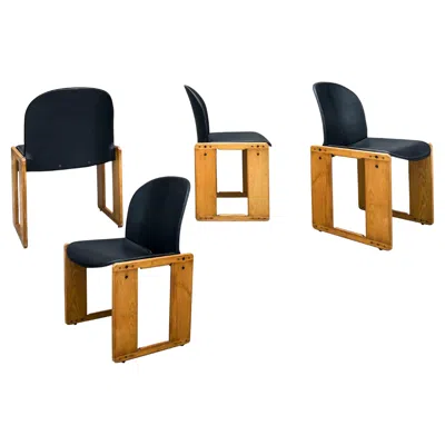 Pre-owned B & B Italia Afra & Tobia Scarpa Black Leather Dialogo Chair For B&b Italia, 1973, Set Of 4