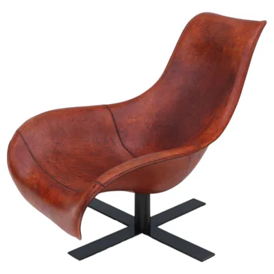 Pre-owned B & B Italia Antonio Citterio For B&b Italia Patinated Cognac Leather Mart Swivel Armchair In Brown