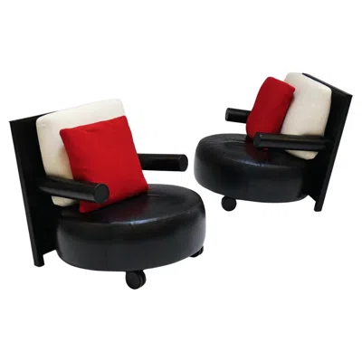 Pre-owned B & B Italia Antonio Citterio, Pair Of Armchairs Mod. Baisity For B&b Italia, 1980 In Black