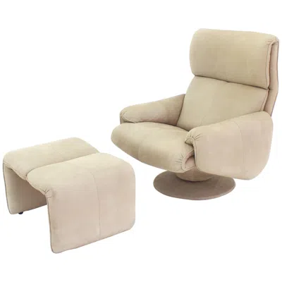 Pre-owned B & B Italia Beige Suede Leather Lounge Chair With Matching Ottoman In Brown