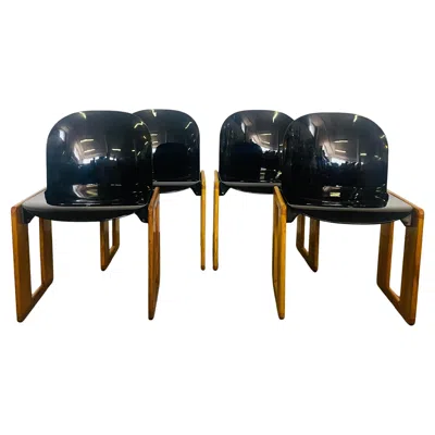 Pre-owned B & B Italia Dialogo Mid-century Chairs In Plastic And Wood By Tobia Scarpa For B&b Italia In Brown