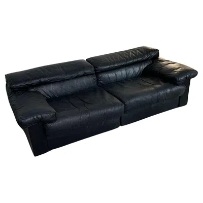 Pre-owned B & B Italia Erasmo Black Leather Sofa By Afra And Tobia Scarpa For B&b Italia, 1960s