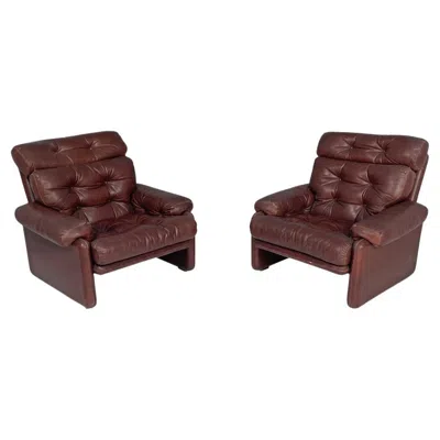 Pre-owned B & B Italia Italian Brown Leather Armchairs Coronado By Afra And Tobia Scarpa For B&b, 1970s