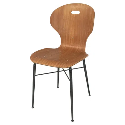 Pre-owned B & B Italia Italian Mid-century Modern Chair In Curved Wood And Black Metal, 1960s