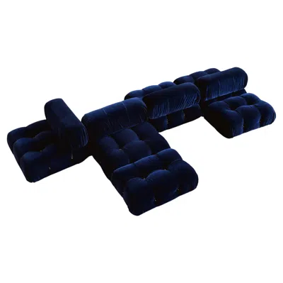 Pre-owned B & B Italia Mario Bellini "camaleonda" Sofa For B&b Italia, Blue Velvet, 1970, Set Of 6