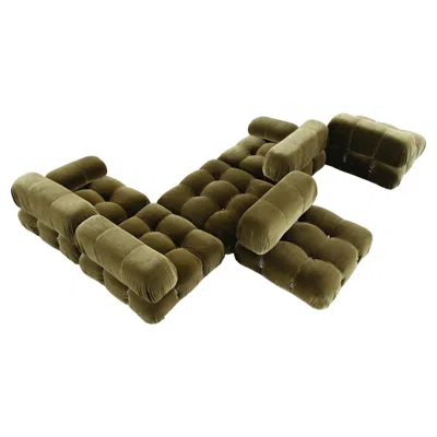 Pre-owned B & B Italia Mario Bellini "camaleonda" Sofa For B&b Italia, Green Velvet, 1970, Set Of 6