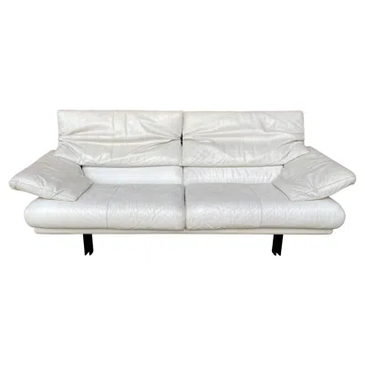 Pre-owned B & B Italia Mid-century Modern Italian Two And A Half Seat White Leather Sofa B&b "alanda"