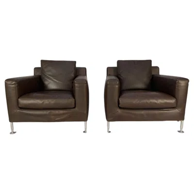 Pre-owned B & B Italia Pair Of B&b Italia “harry H85” Armchairs In Brown “gamma” Leather