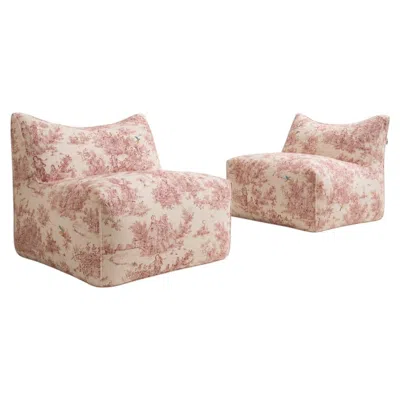 Pre-owned B & B Italia Pair Of Iconic Bambola Armchairs By Mario Bellini, Pink Toile De Jouy Fabric