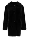 B&w Reversibile Shearling Coat In Black