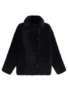 B&w Shearling Button Coat In Black