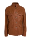 B & W Woman Jacket Tan Size 4 Leather In Brown
