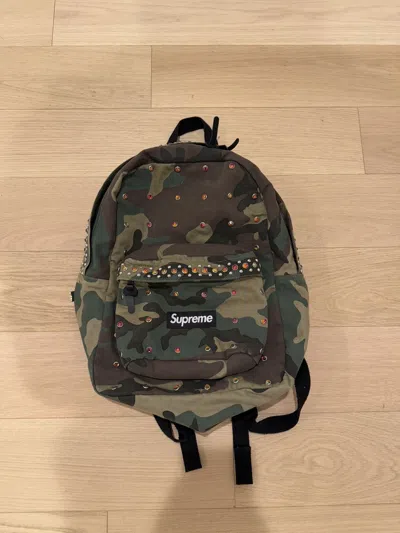 Pre-owned B B Simon X Supreme B.b. Simon Denim Studded Backpack Woodland Camo In Green
