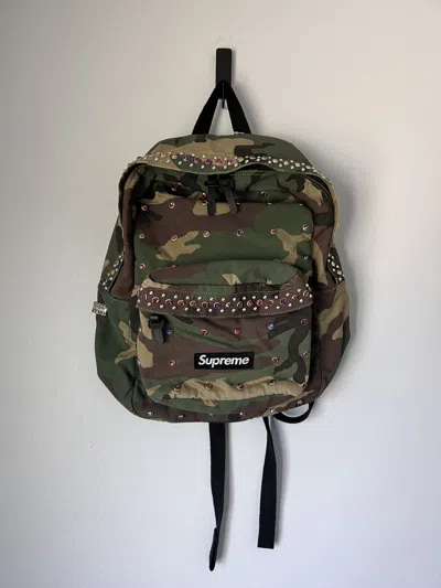 Pre-owned B B Simon X Supreme B.b. Simon Studded Denim Backpack In Camo In Green
