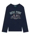 B By Brooks Brothers Big Boys New York Logo Long Sleeve T-shirt In Blue