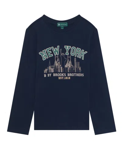 B By Brooks Brothers Kids' Big Boys New York Logo Long Sleeve T-shirt In Blue