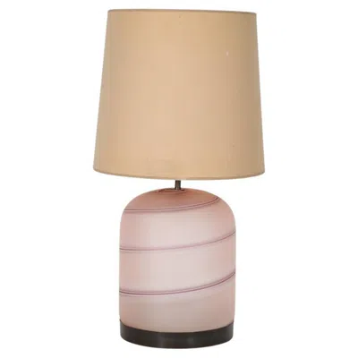 Pre-owned B Ceramiche Italian Mid-century Tommaso Barbi Lamp With Blown Glass Base And Linen Shade In Sand
