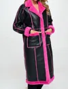 B. Coature Faux Leather Coat W/ Faux Fur Details In Blk/pink In Multi