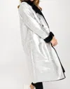 B. Coature Fur Lined Metallic Oversized Coat In Silver/black In Silver