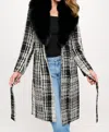 B. Coature Lily Plaid Vegan Wool Coat In Blk/cream In Multi