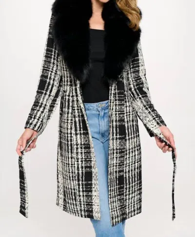 B. Coature Lily Plaid Vegan Wool Coat In Blk/cream In Multi