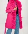 B. Coature Vegan Wool Coat With Removeable Fur Detail In Hot Pink In Pink
