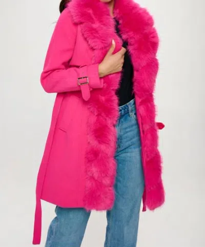 B. Coature Vegan Wool Coat With Removeable Fur Detail In Hot Pink