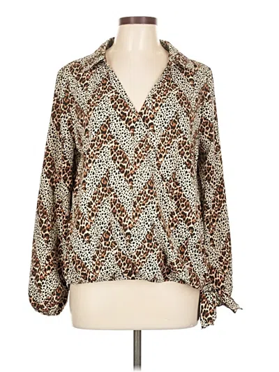Pre-owned B Collection By Bobeau Long Sleeve Blouse In Brown