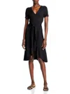 B Collection By Bobeau Rowan Womens Short Sleeve Floral Print Wrap Dress In Black