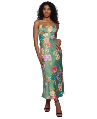 B Darlin Junior's Emma Satin Strappy-back Midi Dress In Dark Sage