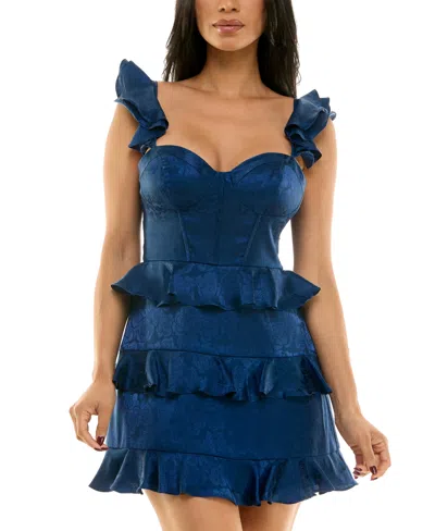 B Darlin Junior's Sage Flower Pattern Fit & Flare Dress In Navy